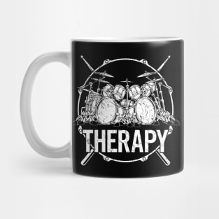 Drummers Therapy Drum Set with Crossed Drum Sticks Cartoon Illustration Mug